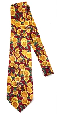 Elegante Corbata Windsor Roja con Girasoles Hecha en EE. UU. Rayón 3.75x58" Foto 1 de 4