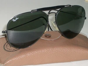 62[]14MM VINTAGE B&L RAY-BAN W0231 BLACK G15 OUTDOORSMAN II AVIATOR SUNGLASSES - Picture 1 of 11