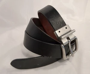 Black Leather Belt - Men's Size 31 /79 Silver Tone Buckle Fit 31-34" Adjustable - Bild 1 von 8