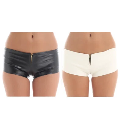 MARKENLOS Damen Wetlook Lack Leder Shorts Hotpants mit Reisverschluss Gogo Clubwear Sexy