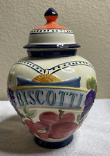 Beautiful Large Biscotti Jar *Made in China *Fruit Design * Cobalt Blue Accent