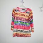 David Cline Top Size L Rainbow Animal Cheetah Print Long Sleeve Stretchy K053