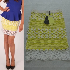 Nuevo con etiquetas Bardot Amarillo/Blanco Encaje Lápiz Mini Falda EE. UU. 4/XS Eur 36 - Imagen 1 de 9
