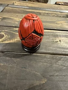 Vintage Carved RED Wooden Chinese Egg Cinnabar Decorative  - Picture 1 of 5