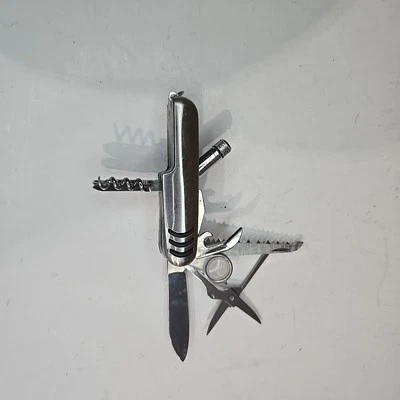 Multi Tool Knife, Scissors, Saw, Mini Pliers, Corkscrew, Ruler, File, Stainles - Image 1 of 4