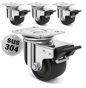3 Inch Heavy Duty Stainless Steel Low Gravity Casters, SUS 304 Industrial set 4 - Picture 1 of 7