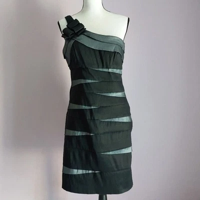 Scarlett One Shoulder Cocktail Dress Black Silver Gray Sheath Bodycon Size 12 - Image 1 of 4