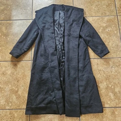 Vintage 70s Wool Trench Coat Black Forstmann Oversized Chic Mod Glam Cocktail - Image 1 of 4