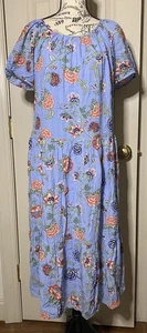 LOFT Floral Maxi Blue Lined Dress Short Sleeve Medium - Picture 1 of 7