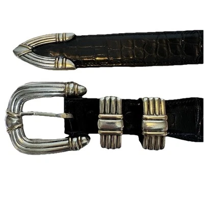 Douglas Magnus Santa Fe  Sterling Silver and 14K Gold Belt Buckle set Sz 28 Belt - Image 1 of 4