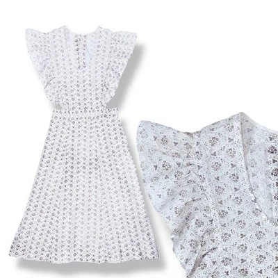 Винтажный 1970-х 70-х нейтральный коричневый цветочный Cottagecore оборки сарафан платье 10 - 12 - Изображение 1 из 4