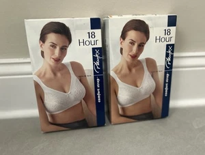 Playtex 18 HourBRA Sz 36B White Satin Lace Full Figure Wireless Bra 4125 Set 2 - Picture 1 of 6