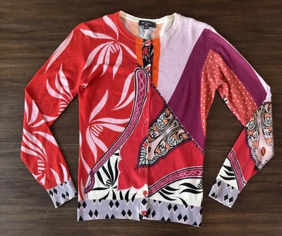 Etro Cardigan Sweater Womens 40 Multicolor Silk Cashmere V Neck Italy Print - Image 1 of 4