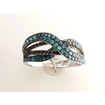 Le Vian 14K White Gold Blue Black Diamond 1.05 cts Cocktail Swirl Ring Size 7 - Image 1 of 4