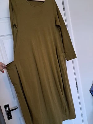 Mama B Dress Olive Green Womens Size M Balloon Bubble Arty Stretchy Pockets - Image 1 of 4