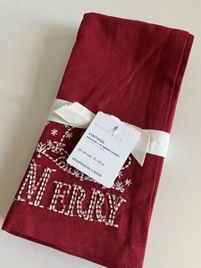 Pottery Barn Vintage 20" Embroidered Napkins S/4 Merry Joy Peace Noel ~Christmas - Picture 1 of 2