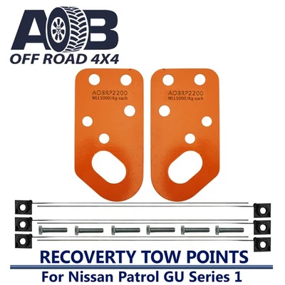 AOB Tow Recovery Points Kit for Nissan Patrol GU Series 1 PAIR rated 5000kg - image 1 of 4
