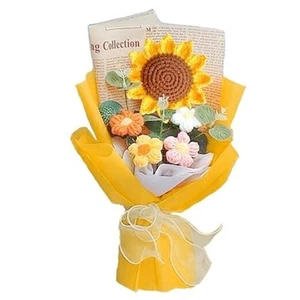 Crochet Flowers Bouquet,Knitted Eternal Artificial Sunflowers for Yellow - Picture 1 of 7