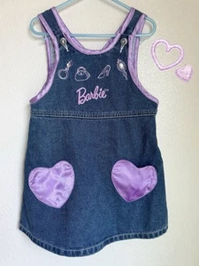 Vintage Barbie Denim Dress Girls Size 5 Purple Hearts 1998 90's Dolls - Picture 1 of 24