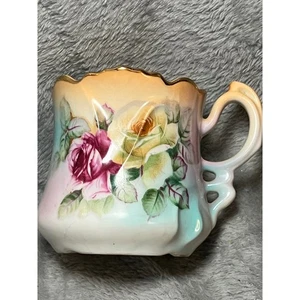 Vintage Brandenburg Floral Shaving Mug with Lather Bar 3.75" Germany Roses - Picture 1 of 9