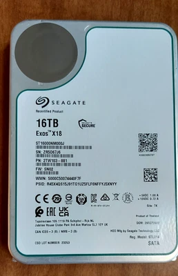 Seagate Exos X18 16TB ST16000NM000J 7.2K RPM SATA 6Gb/s  3.5" HDD Recertified - Image 1 of 4