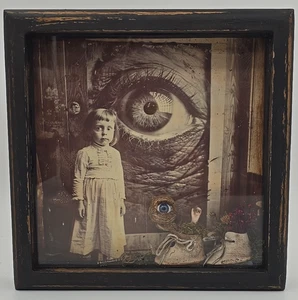 OOAK Creepy Eye Oddity Shadow Box Dark Moody Eclectic Decor Art Wall Hanging - Picture 1 of 7
