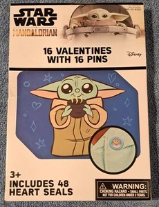 Star Wars The Mandalorian 16 Valentines w/ 16 Pins - Picture 1 of 9