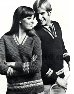 Häkelmuster zur Herstellung von Damen- & Herrenpullovern Pullover V-Ausschnitt 33"" - 42"" Brust - Bild 1 von 1
