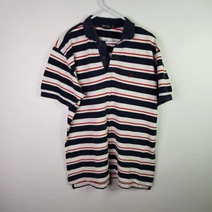 Nautica Casual Regular Fit Polo Shirt Mens Size L White Blue Red Striped Cotton - Picture 1 of 9