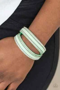 Paparazzi Bracelet- Going for Glam- Green Urban- Snap Double Wrap Snap - Picture 1 of 2