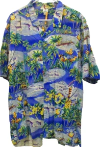 Royal Creations Hawaiian Shirt, S/S, 3XL, Light Blue w/Island Scenes - Picture 1 of 7