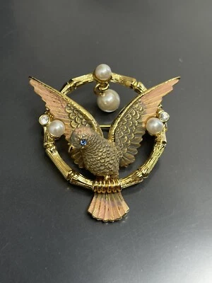 VTG Joan Rivers GoldTone Bambo Circle W/ Peace Dove Faux Pearls 1.5” Pin Brooch - Image 1 of 4