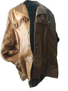 Vintage DeerWear Leather Fringed Jacket Size 40 Deer Wear Tan - Picture 1 of 7