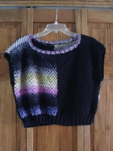 Handknitted multi color sleeveless short top sz M woman's - Picture 1 of 2