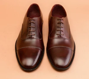 New Men's Handmade Brown Leather Oxford Dress Shoes, Brown Lace Leather Shoe - Picture 1 of 6