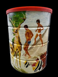 ULTRA RARE 1970s Butternut Coffee 2 lb Designer Tin w/Lid –Outdoor Outdoor Scene - Picture 1 of 10