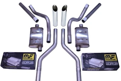 Chevy GMC C10 63-72 2.5" Dual Exhaust Kits Magnaflow Slash Tips Corner Exit - Image 1 of 3