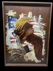 VTG Framed Original Art Painting on Board American Eagle Patriotic Flag 1976