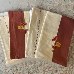 Burgandy Cream Quilted Floral Embroidered Placemats Set 4 Cotton Shabby Chic - Picture 1 of 8