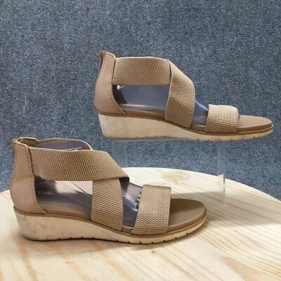 MIA Sandals Womens 11 M Chelsia Strappy Beige Faux Leather Wedge Back Zip Casual - Image 1 of 4