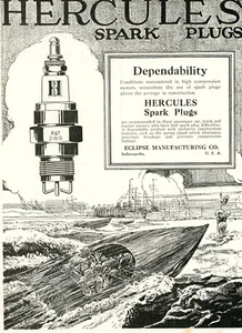 1919 Original Hercules Spark Plugs Ad. Speedboat Racer. Eclipse Mfg Indianapolis - Picture 1 of 1