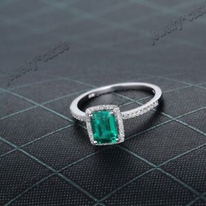 10K White Gold 7x5mm Emerald Semi Mount Halo 1/5CT Natural Diamond Wedding Ring