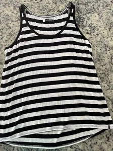 Volcom Hi Low Tank Top Coverup Womens Medium Black & White Stripe Scoop Neck - Picture 1 of 5
