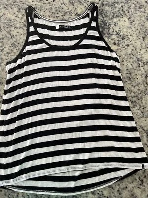 Volcom Hi Low Tank Top Coverup Womens Medium Black & White Stripe Scoop Neck - Image 1 of 4