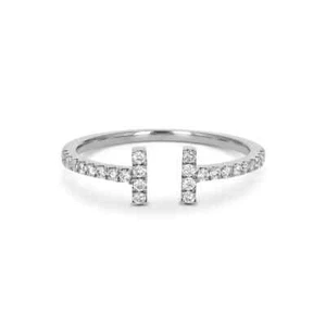 18k Solid Gold and Genuine Natural Diamond Open Bar Minimalist Ring for Women - Picture 1 of 5
