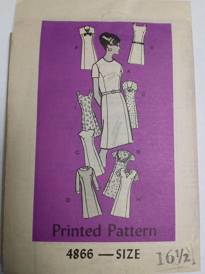 Dress Sheath Size 16 1/2 Princess Seam 4866 Sewing Pattern Mail Order UC FF - Image 1 of 4