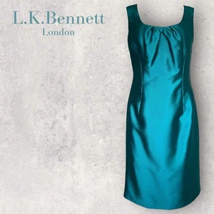 L.K. Vestido lápiz Bennett para mujer martín pescador verde seda lana sin mangas Reino Unido 8 - Imagen 1 de 6