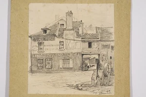 Jules PONCEAU 1881-1961 Dessin ISSY les Moulineaux Place et Vieux Commerce 1905 - Imagen 1 de 3