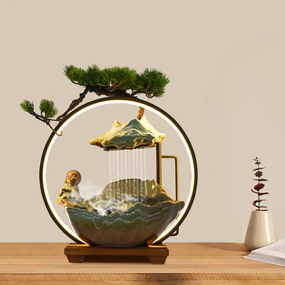 Fuente de agua de mesa cascada interior con niebla LED fuente de escritorio Feng Shui Foto 1 de 4