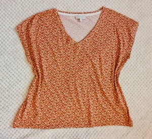 LAURA ASHLEYS 14 40 Tan Orange Designer Stretch Jersey V-Neck Blouse Top Vintage - Picture 1 of 2